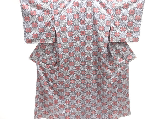 JAPANESE KIMONO / UNUSED NISHIJIN OMESHI / WOVEN RHOMBUS FLOWER 